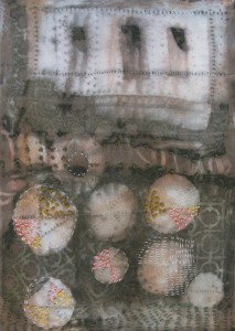 shibori eucalyptus dyed silk stitching